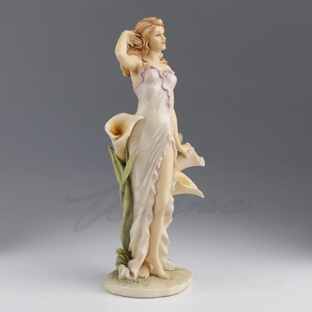 Elegant Lady Figurine with Calla Lily Resin Statue Vintage Noble Woman Sculpture Home Desktop Decorative Ornament Birthday Gift