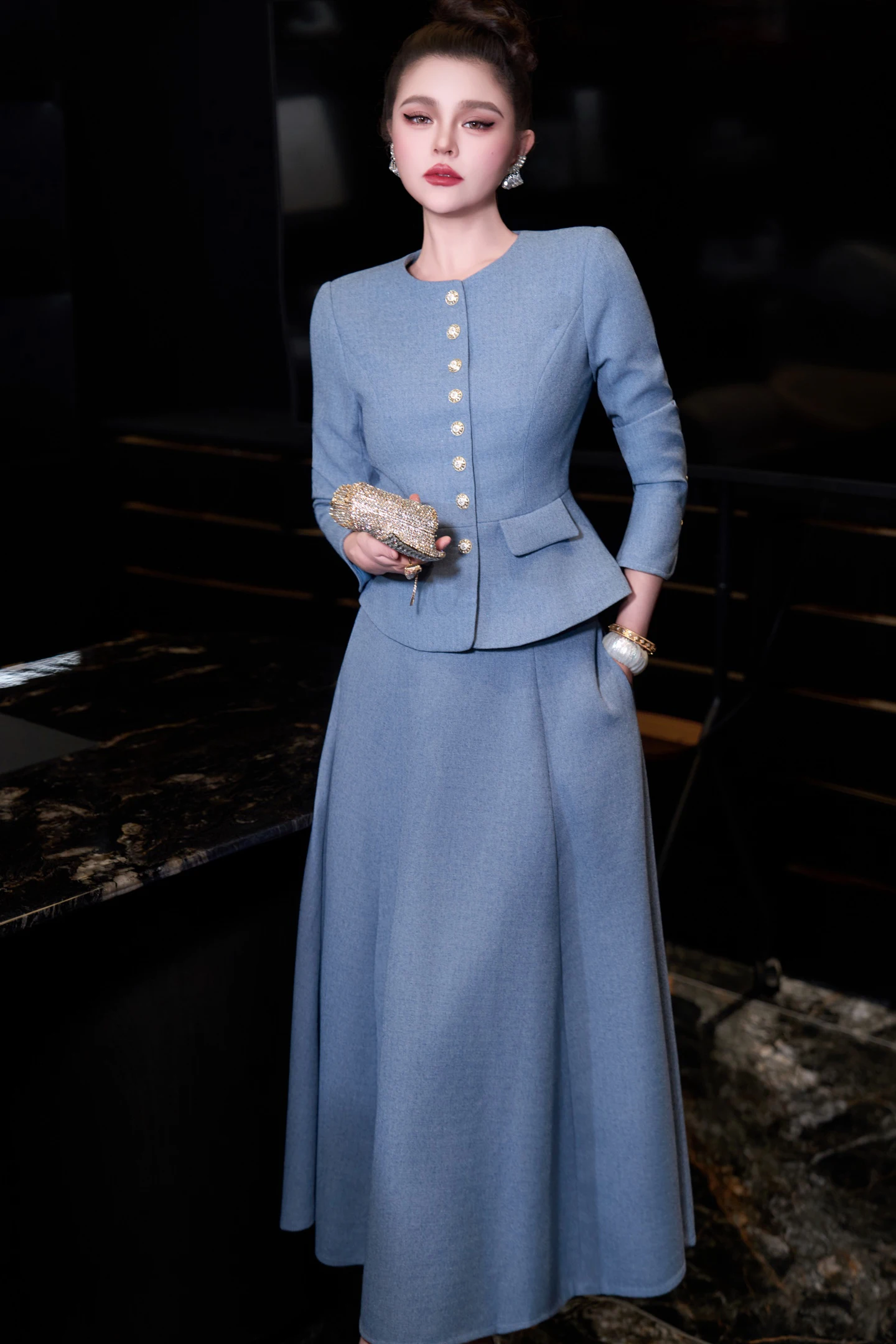 ZJYT Elegant Women's Long Sleeve Jacket and Long Skirt Suit Autumn Winter Fashion Suits Two Piece Outfit 2025 Party Dress Sets