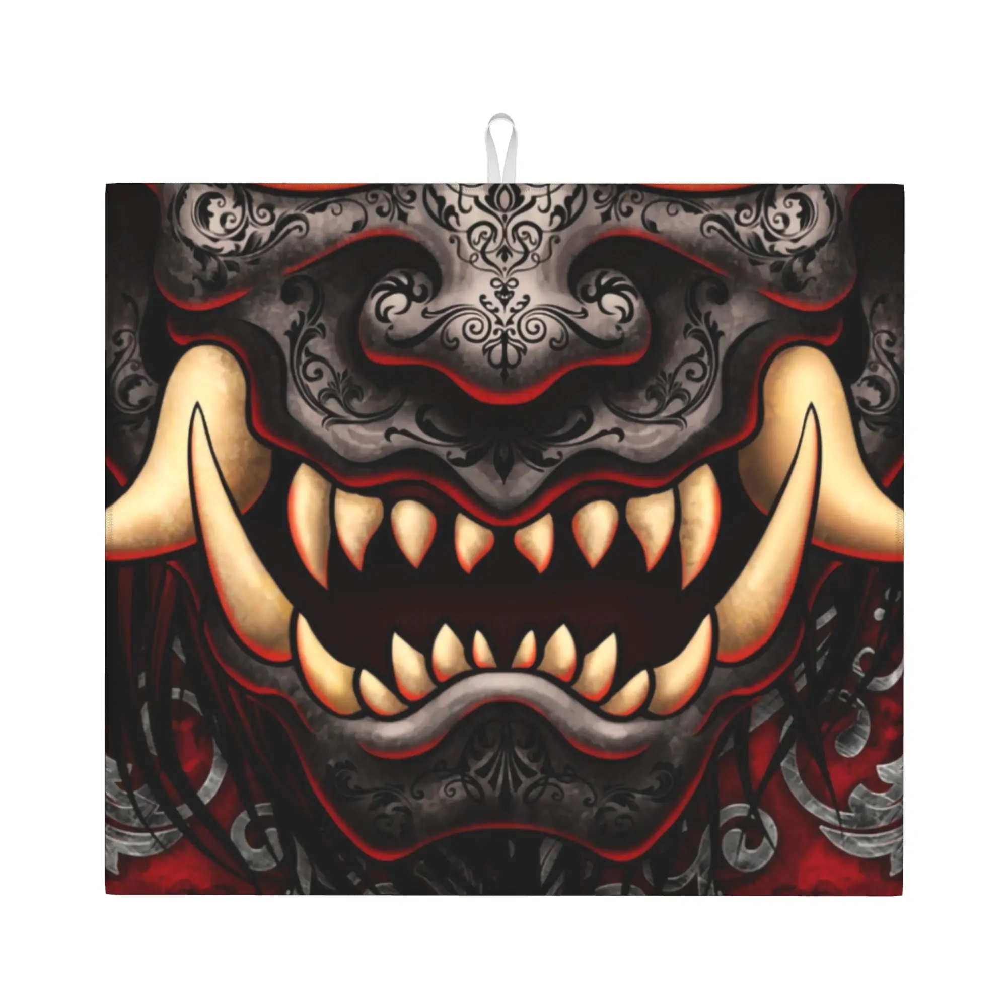 Drying Mat For Kitchen Gothic Oni  Hannya Barware Tableware Oil Proof Japanese Samurai Demon Washable Kitchen Sink Drying Pad
