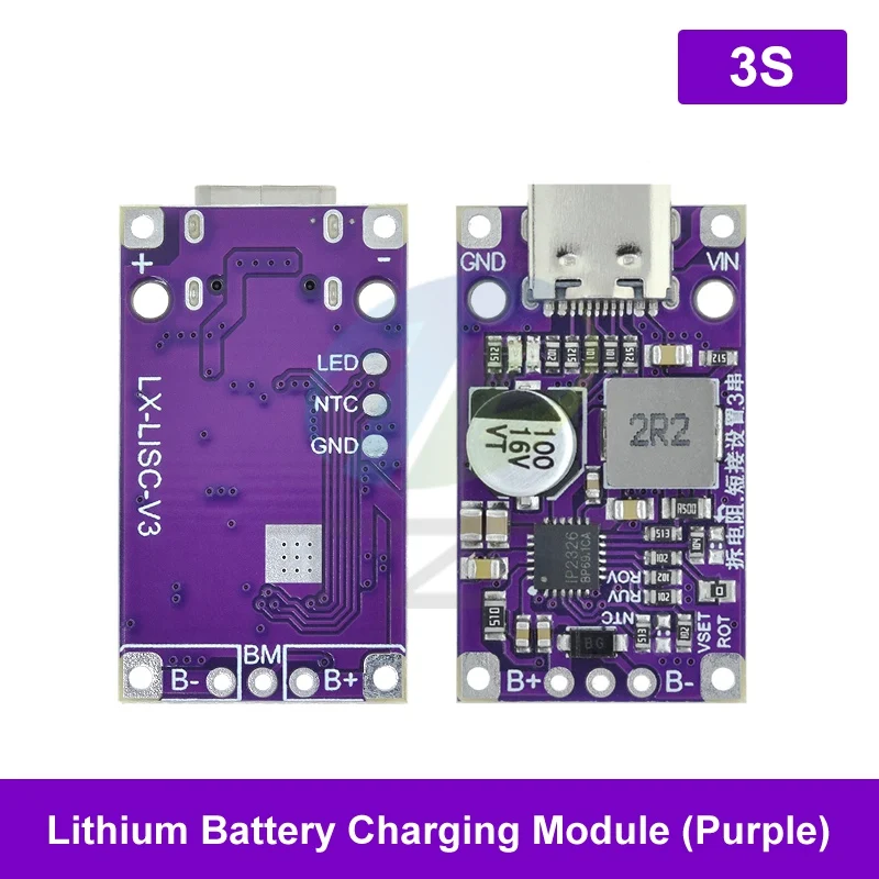 Type-C USB 2-3S BMS 15W 3.7V Lithium Battery Charging Boost Module With Balanced Support QC Fast Charge With Indicator