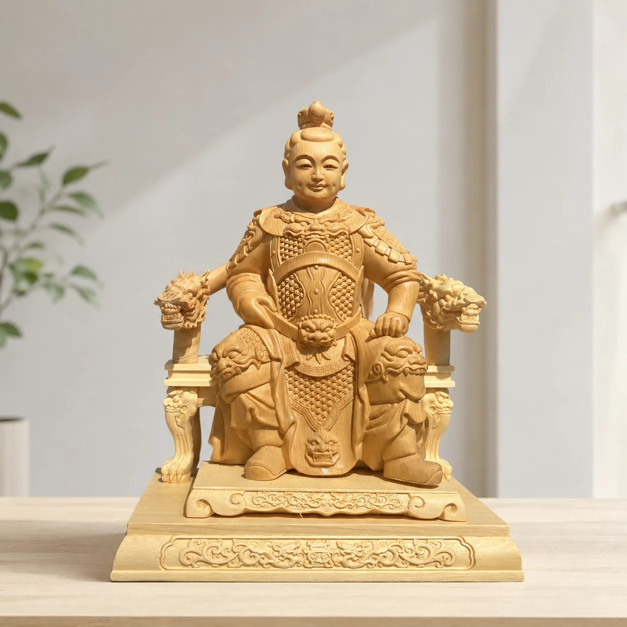 Hand Carved Hinoki Wood Nezha Statue Third Prince Marshal Figurine for Traditional Buddhist Home Living Room Decor Gift