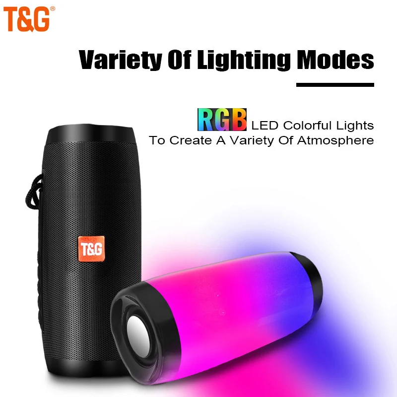 T&G TG157 20W Portable Bluetooth Speaker 1200MAH RGB LED Light Wireless Boombox Outdoor Subwoofer Stereo Loudspeaker