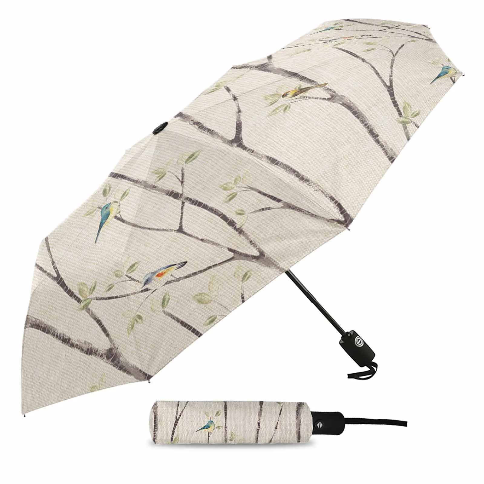 Bird Leaves Branch Automatic Umbrella Travel Folding Umbrella Portable Parasol Windproof Umbrellas