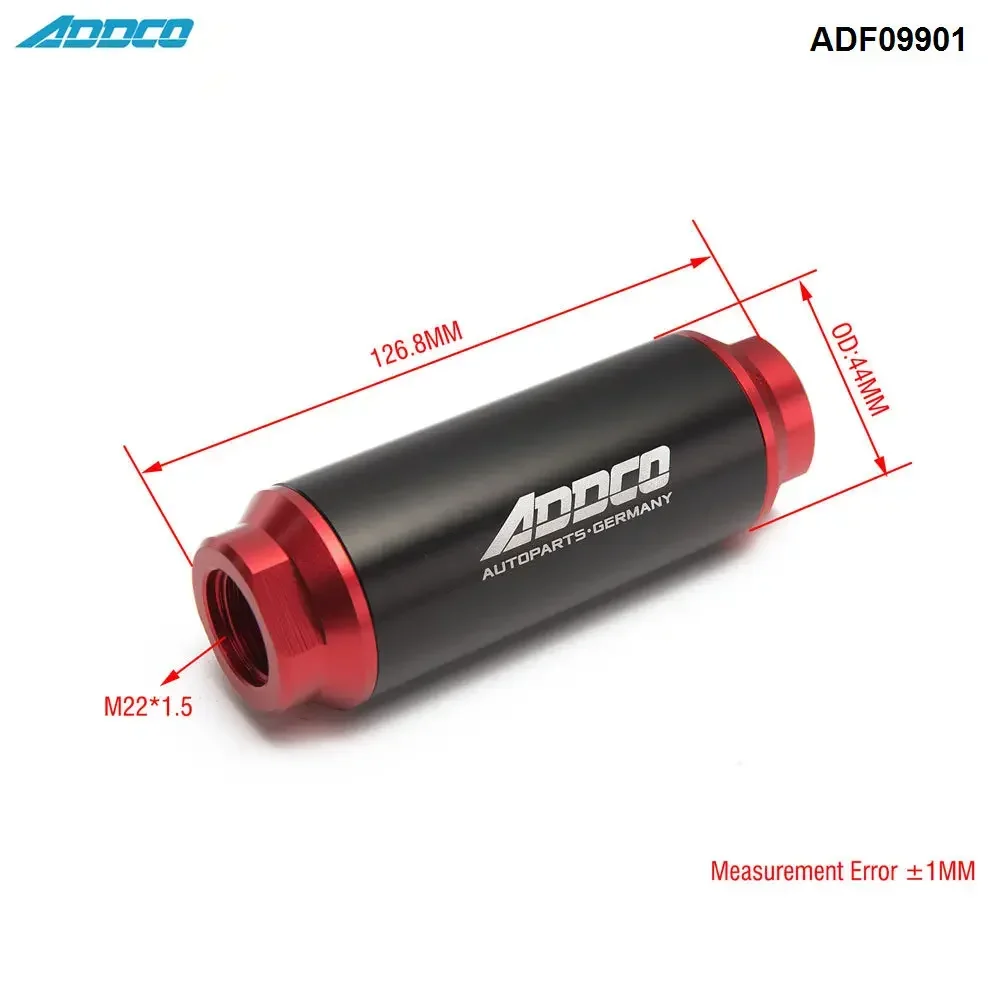 ADDCO Universal Car Racing In-Line Fuel Oil Filter With AN10 AN8 AN6 Fittings Adapter Black&Red 40 Micron ADF09901