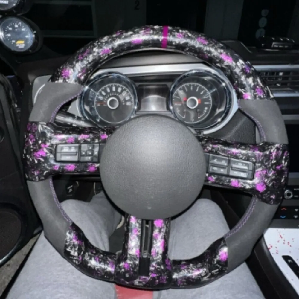 

Purple Forged Real Carbon Fiber Alcantara Car Sport Steering Wheel for Ford Mustang GT Shelby 10-14