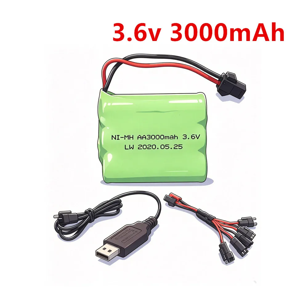 3.6v 3000mAh AA 1.2V*3cells Ni-MH Battery For Rc toy Car Tank Truck Robot Boat NiMH AA 3.6v 2400mah Rechargeable Battery Pack