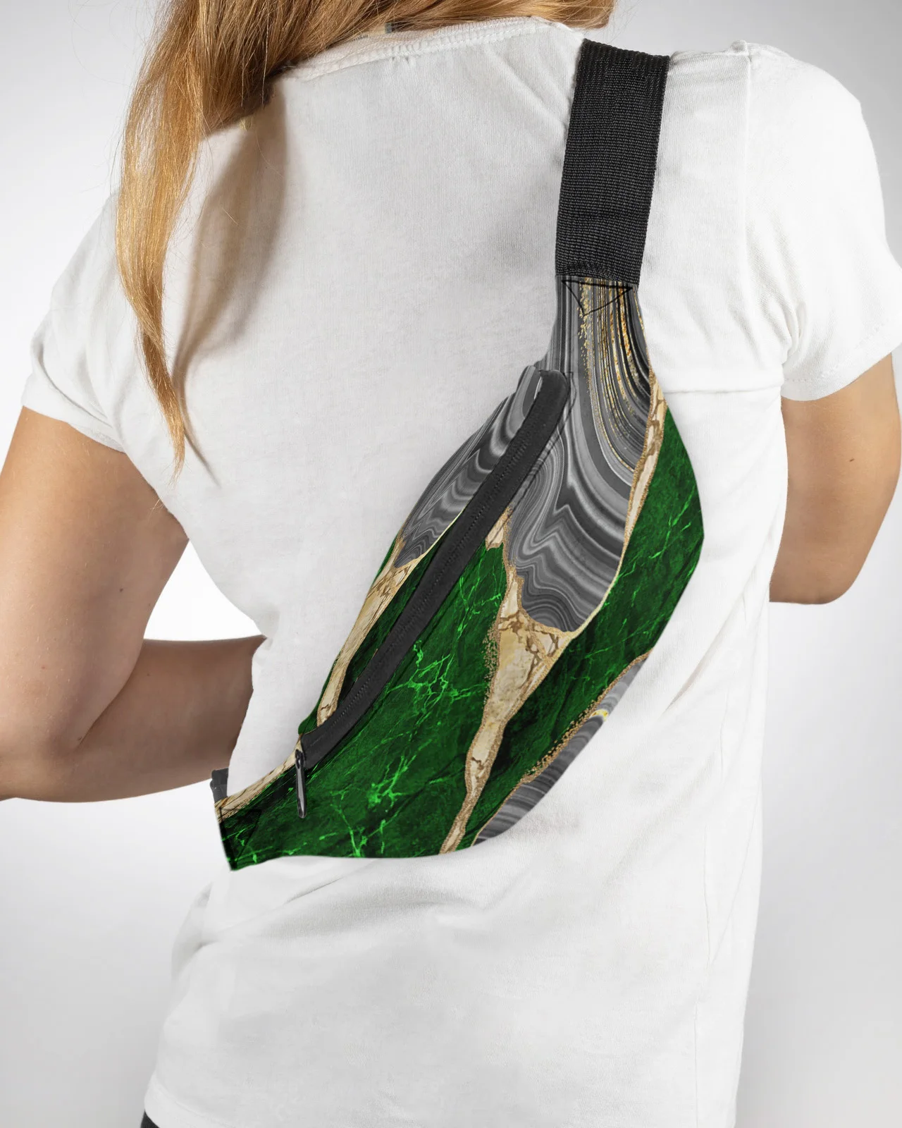 

Green Marble Texture Men Wallet Women Waist Bag Fanny Pack Purse Large Phone Belt Bag Wallet Pouch Waterproof Banana Hip Bags