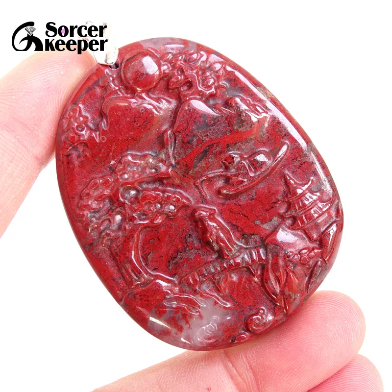 Natural Scenery Figurines Red Jasper stone Healing Crystal Pendant Jewelry Fittings for Women Men DIY Handcrafted Necklace BG515