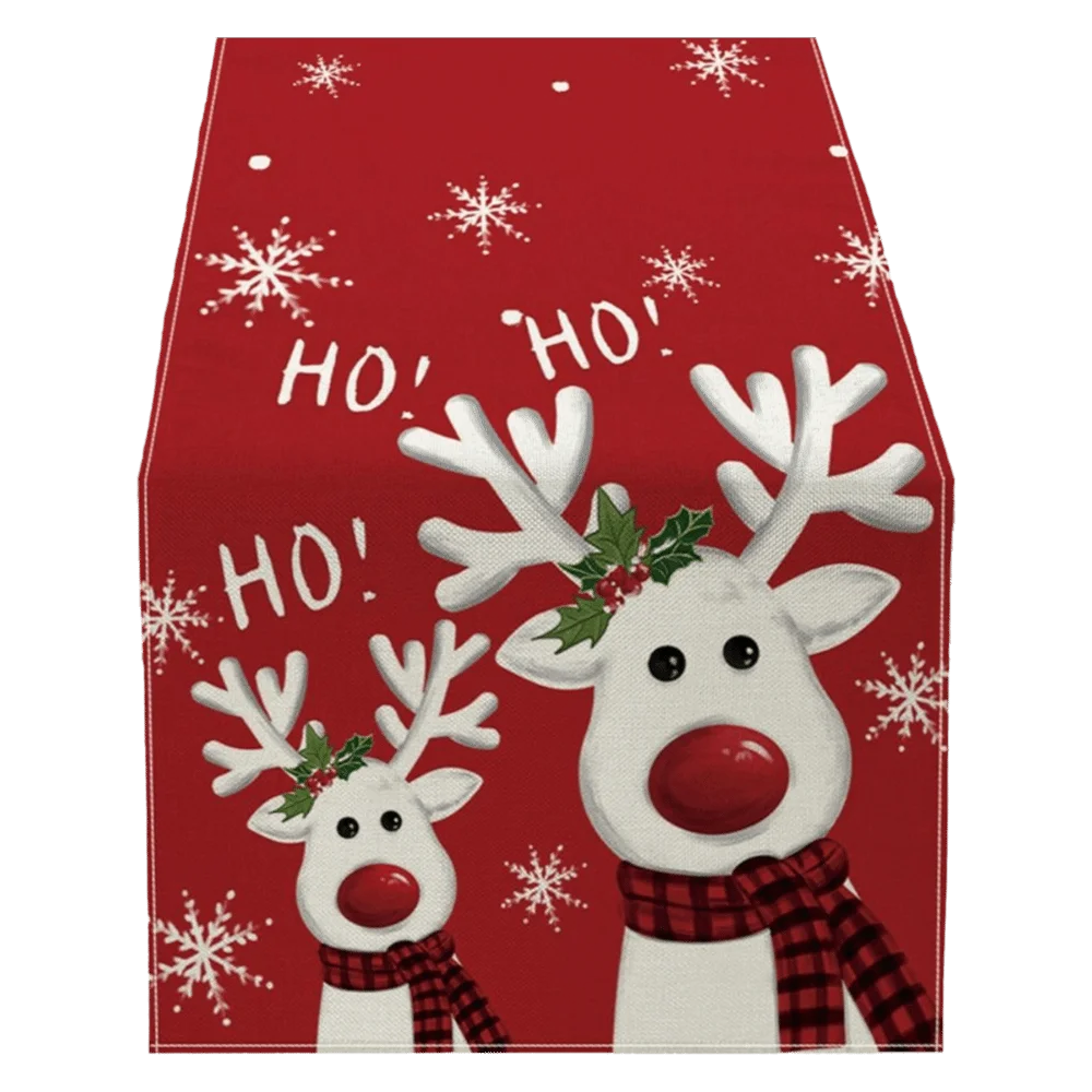 Santa Claus Christmas Table Runner Snowflake Reindeer Christmas Table Flag Desk Decor Snowman Xmas Tablecloth Dining Table