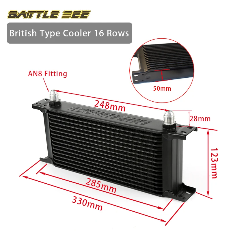 7/10/14/16/19/25/30 Rows British Type M18x1.5 Aluminum Radiator Car Engine Oil Cooler Radiator Replacement Universal Cooler