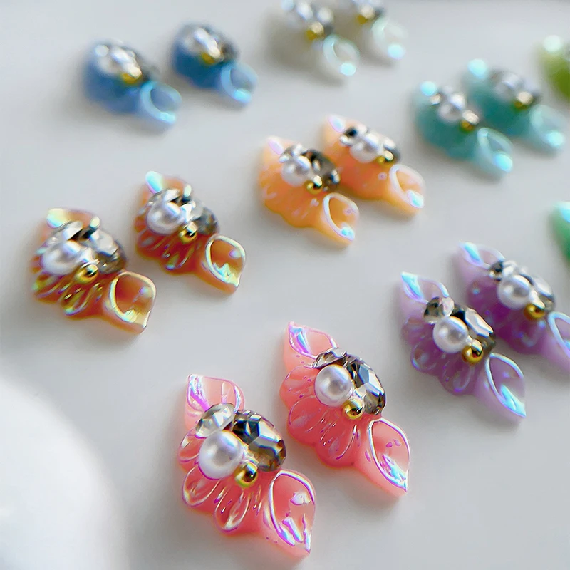 2 stuks Aurora Side Flower Nail Art Charms 3D Bloemen Met Parel Strass Kristal Nail Art Decoratie Nagel DIY Accessorie