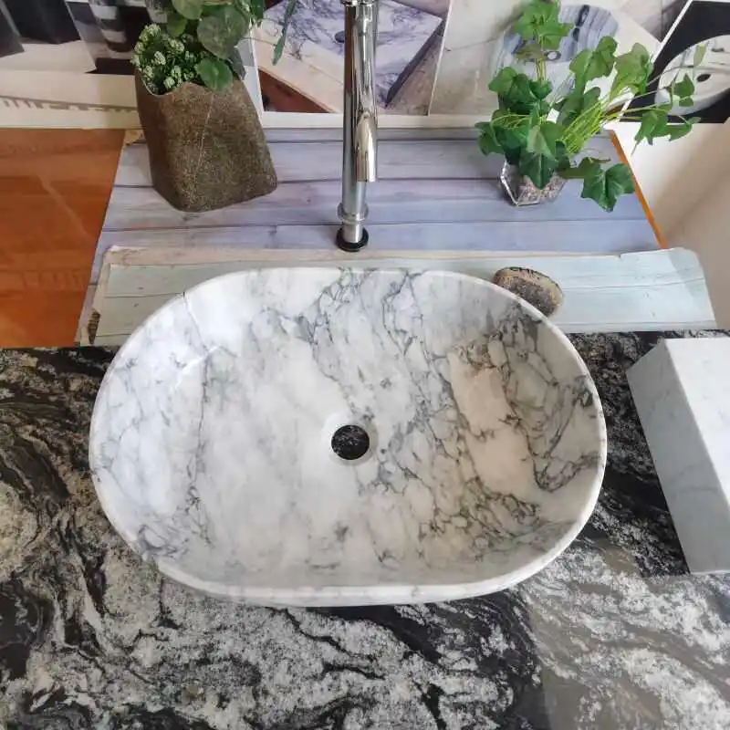 Natural Kara white marble oval countertop basin bathroom stone wash basin B & B can be customized