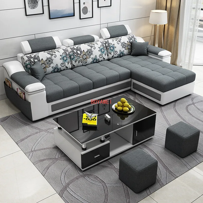 Leather sofa simple modern small family sofa living room full decoration three person combination apartment economic cloth sofa