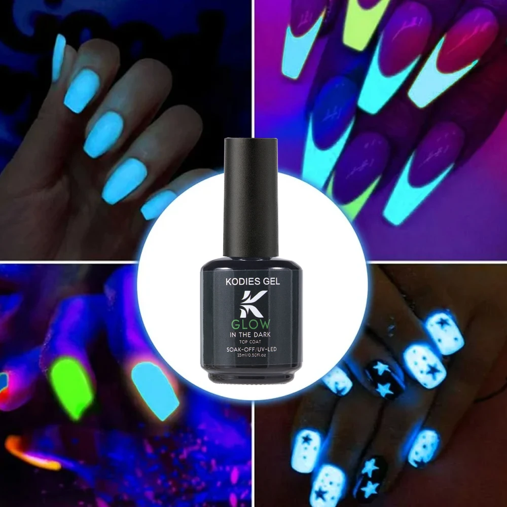KODIES GEL Top Coat Glow In The Dark Gel UV Smalto per unghie Semi permanente Topcoat luminoso Finitura in gel Halloween Manicure Unghie Art