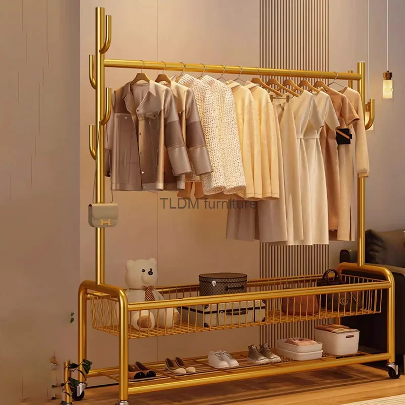 

Metal Portable Clothes Rack Golden Shelfs Bedroom Storage Shoe Coat Rack Modern Nordic Arara De Roupa Clothing Store Furniture