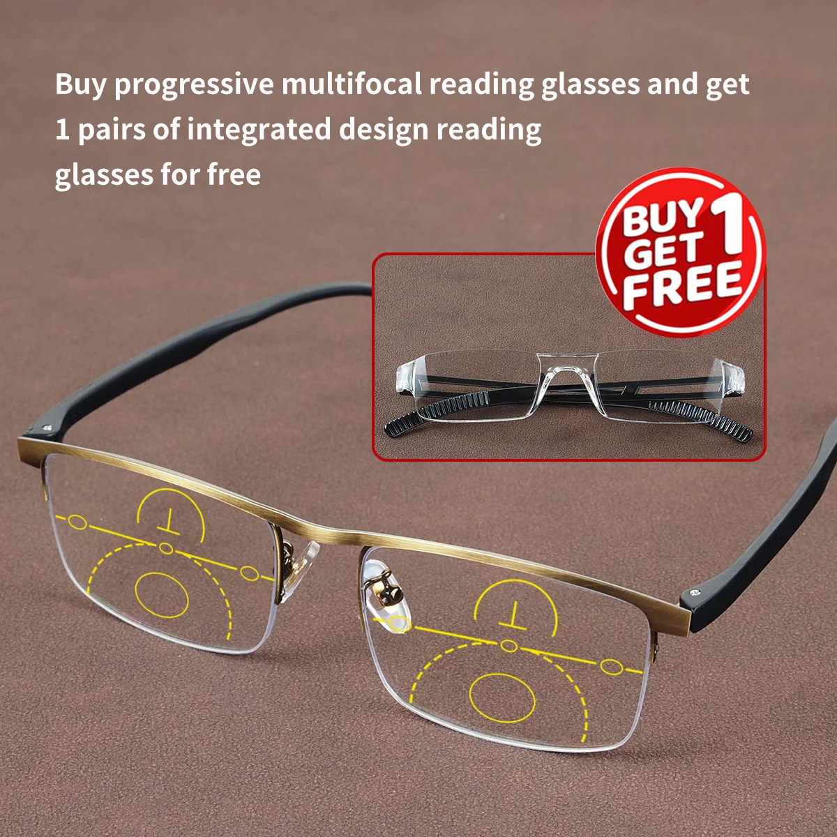 نظارات قراءة متعددة البؤر تقدمية، إطار مرن Tr، تأتي مع نظارات قراءة مدمجة مجانية واحدة، طراز للجنسين. #4