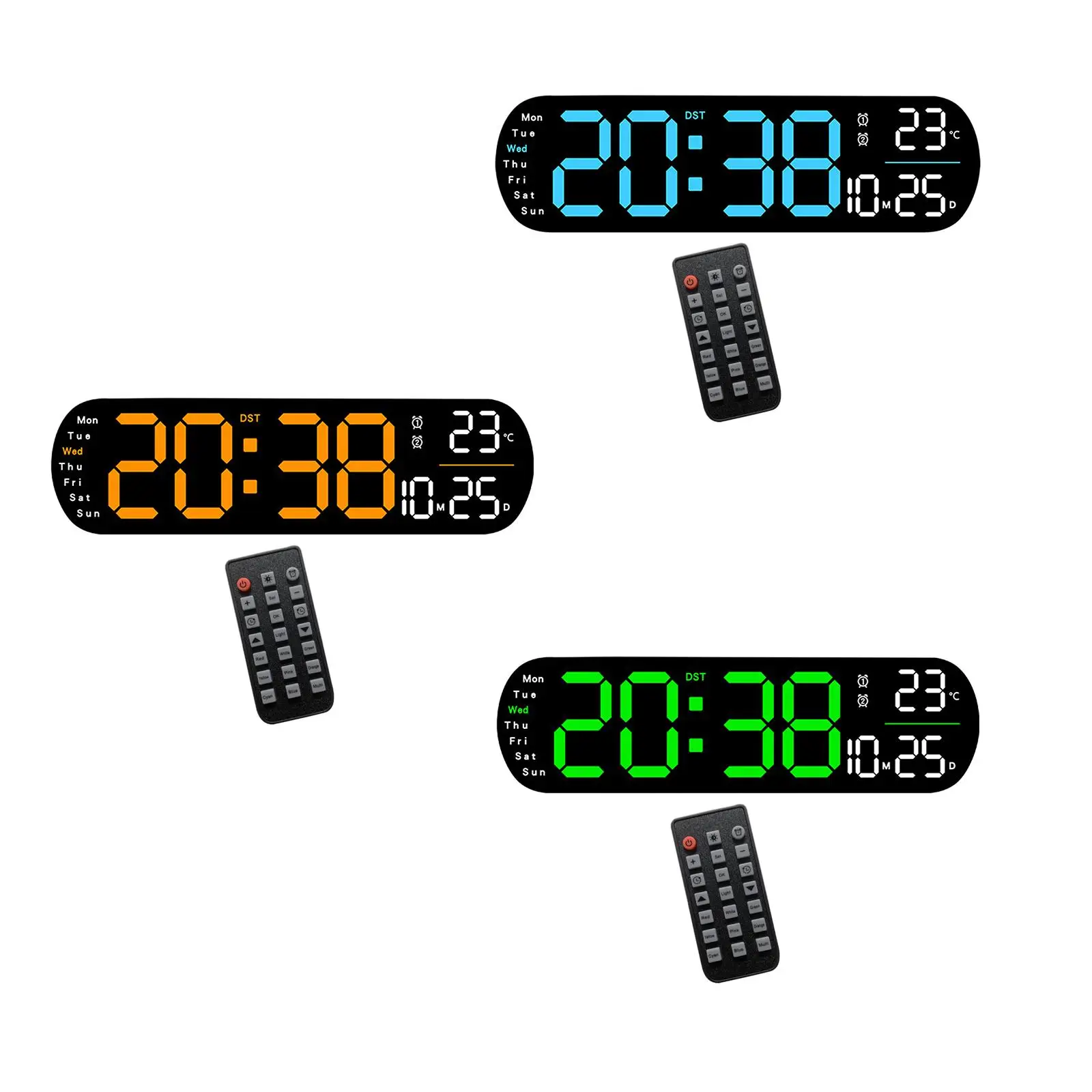 Digital Alarm Clock Tabletop Wall Mount Desk Clock Remote Control Colorful