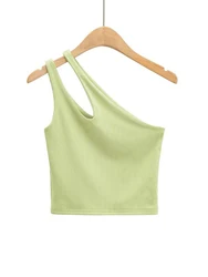 Sexy Women's Crop Top Solid Stretch Fit Knit Sleeveless One Shoulder Hollow Out Basic Backless Tank Top