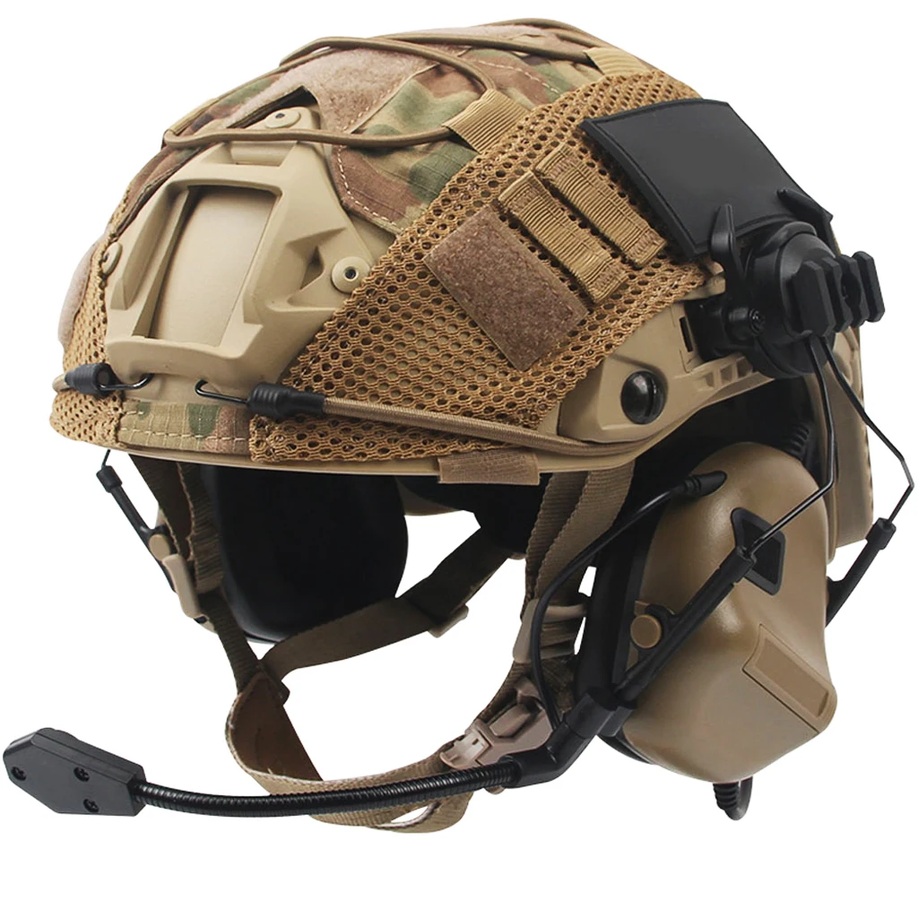 Fast Helmet Set with Tactical Headset and Helmet Cover, Airsoft Paintball, Outdoor Hunting