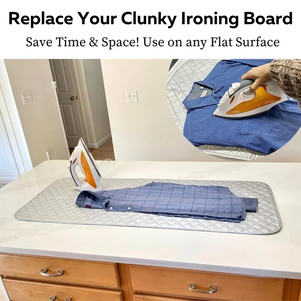 Portable Ironing Mat Blanket (Iron Anywhere) Ironing Board Replacement, Iron Board Alternative Cover, Dryer Heat Resistant Mat