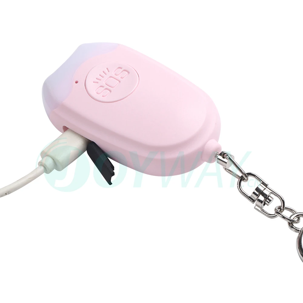 도매 130dB 풀 알람 충전식 자기 방어 보안 여성용 안티 어택 비상 개인 경보 키체인 LED 라이트 포함
