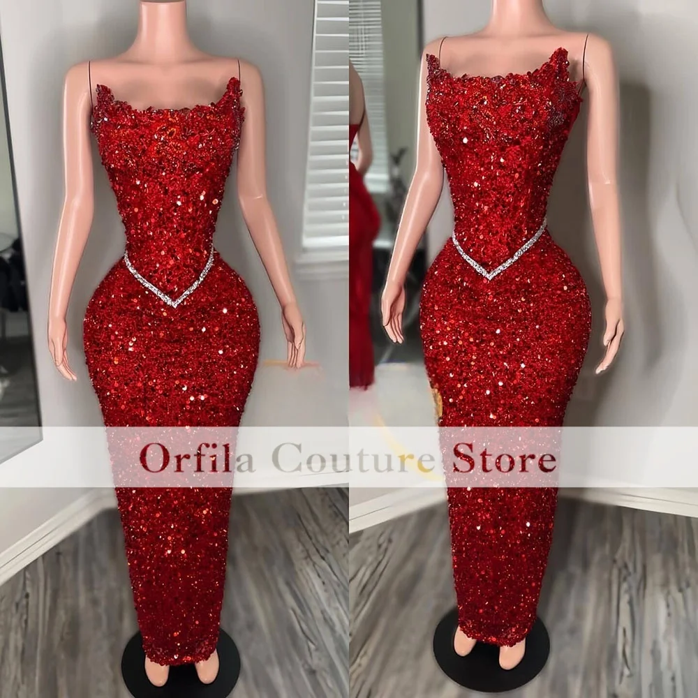 Amazing Red Prom Dresses 2025 Luxury Mermaid Party Dress Crystal Sequin Elegant Celebrity Evening Gowns Customized