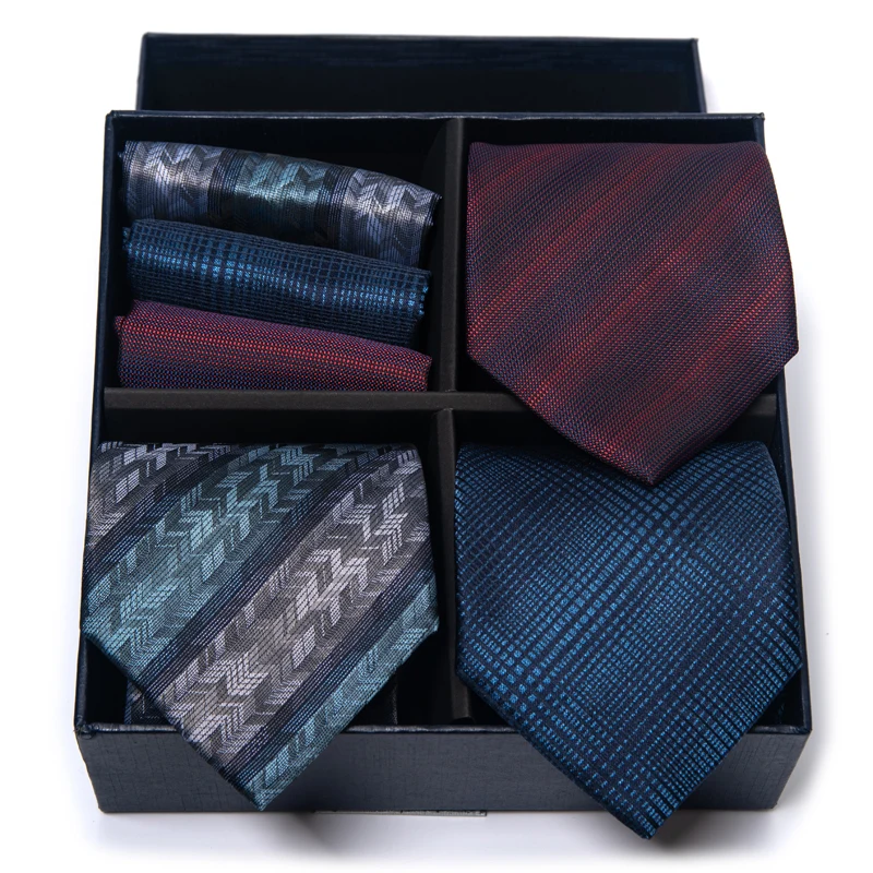 

Top grade Silk Wedding Present 3 Set Tie Pocket Squares Cufflink Set For Men Necktie Box Floral Wedding Accessories