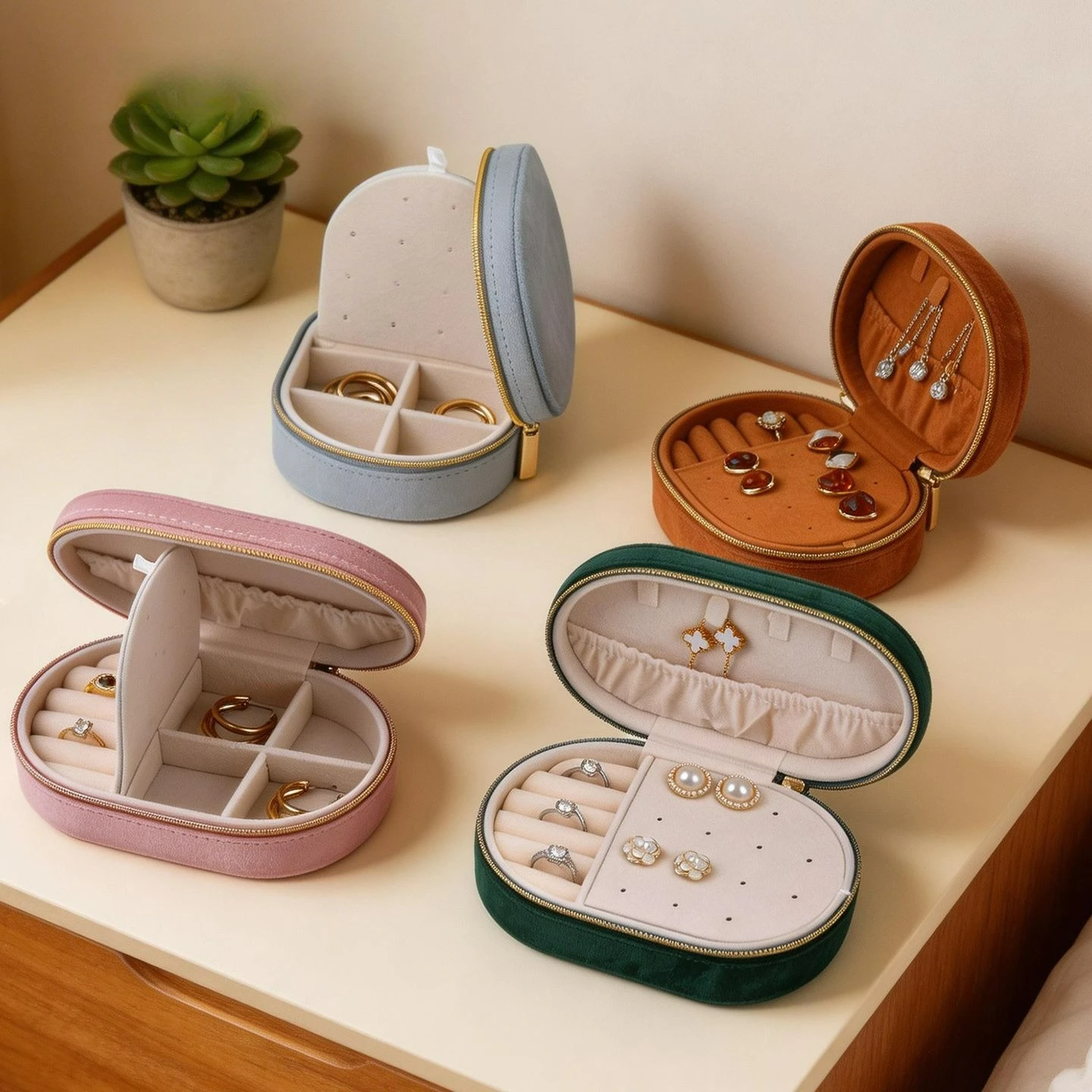 

Портативная бархатная шкатулка для украшений, мини-органайзер для путешествий для сережек, колец и ожерелий, с разделителями для хранения.