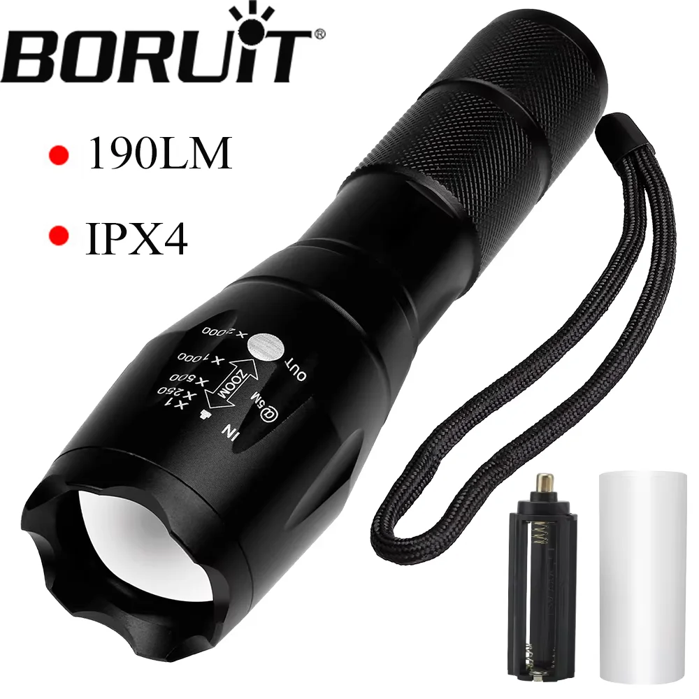 BORUiT A100 Zoomable LED 190LM 5 Lighting Modes Flashlight High Bright Waterproof Outdoor Camping Emergency Use Torch
