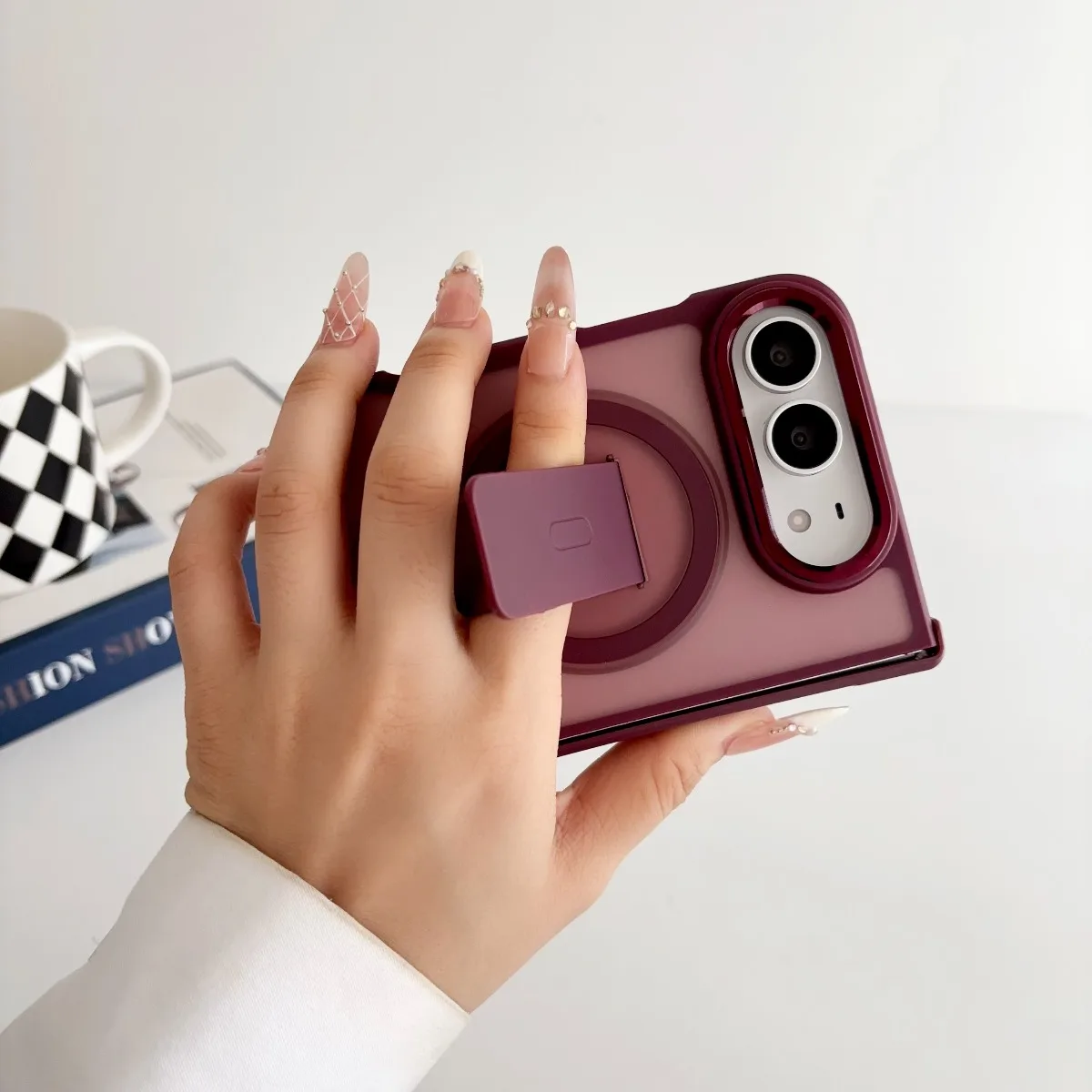 For IPhone Duo Magnetic Phone Case Shockproof Armor Matte Case for IPhone Duo for Magsafe Wireless Charge with Stand Full Cover view 4