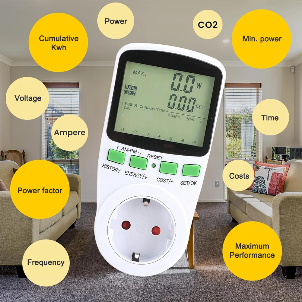 

Измеритель мощности для домашнего мониторинга энергии с большим дисплеем с подсветкой, измеряет напряжение, ток, мощность и энергию в реальном времени