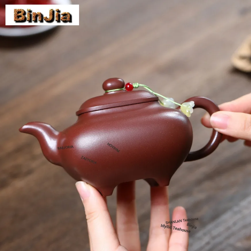 280ml Classic Yixing Purple Clay Teapots Handmade Square Furnace Pot Raw Ore Di Cao Qing Mud Tea Infuser Kettle Zisha Tea Set