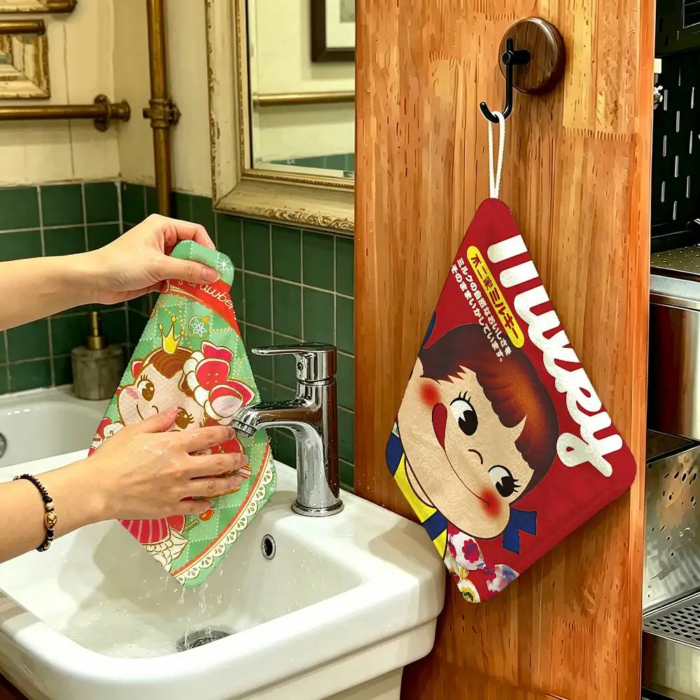 Classic Confectionery Logo F-Fujiya Polyester Cotton Hand Wiping Towel, Hanging Design, Durable for Household Restaurant Use