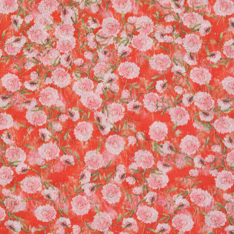 

1yard Pure Ramie pink flower Digital Printing Fabric Skirt dress shirt bag cheongsam fabric for patchwork