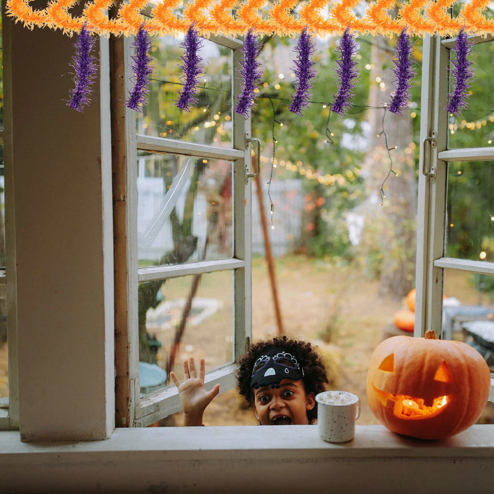 

4 Rolls Halloween Garlands Shiny PVC Party Decoration for Indoor Outdoor Halloween Backdrop Home Office Classroom Photo Prop