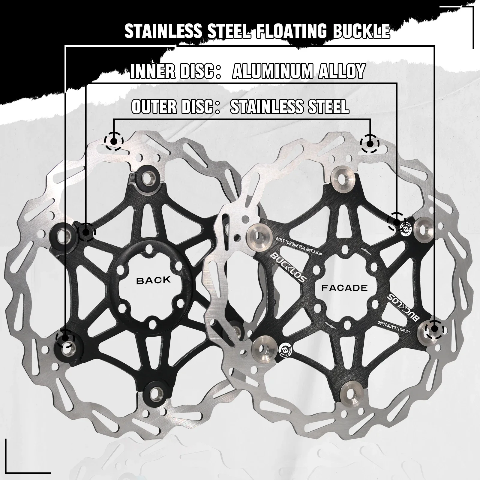 BUCKLOS Bike Line Pulling Disc Brakes Kit Aluminum Alloy MTB Mechanical Disc Brake Caliper Front/Rear Bicycle Floating Rotor 160