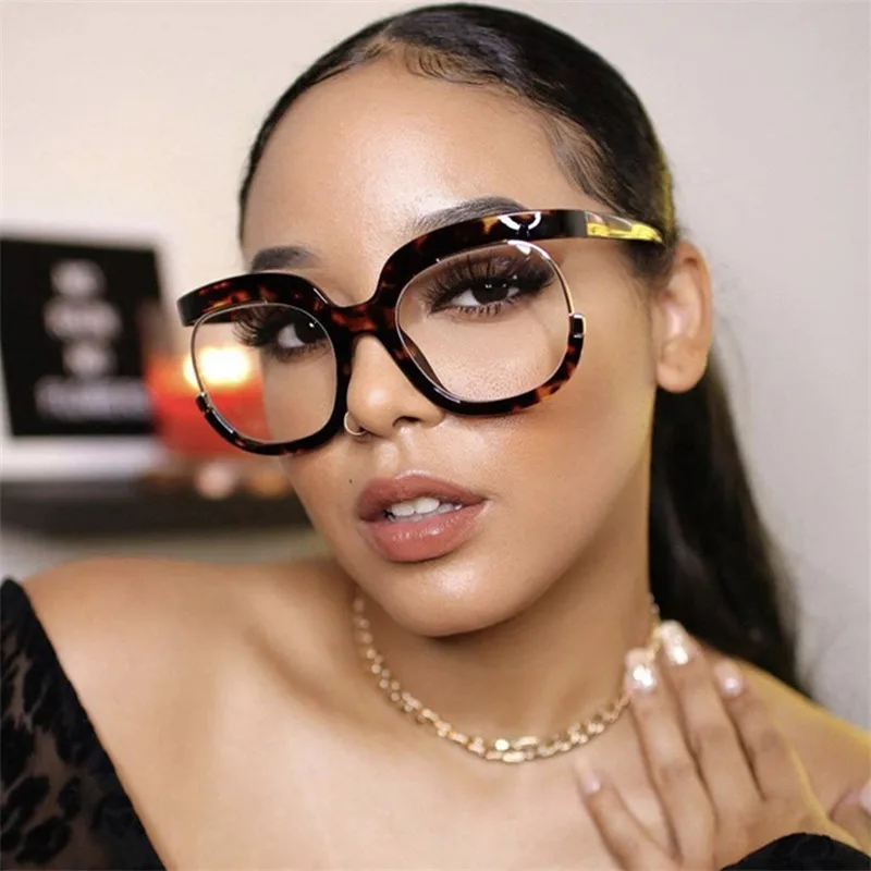 Leopard Print Red Oversized Square Reading Glasses Women Anti Blue Light 2022 Fashion Computer Eyeglasses Frame Vision Distance