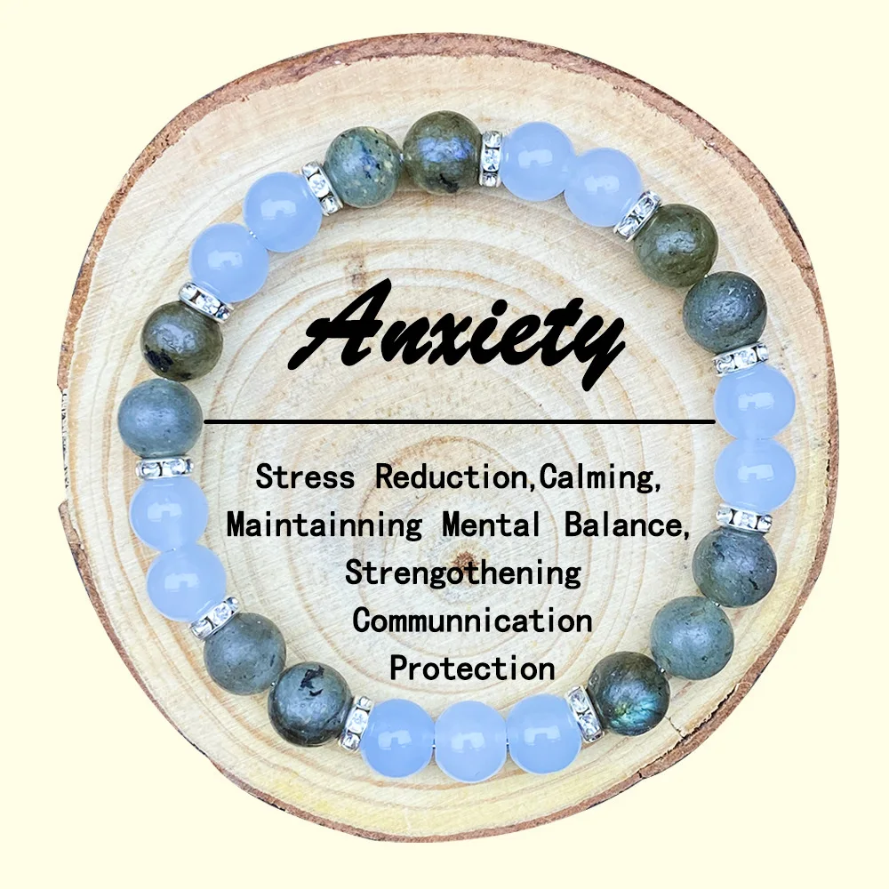 8MM Personalized Fashion Black Flash Stone Blue Glass Beads Bracelet Men Women Eliminates Worries Jewelry Daily Holiday