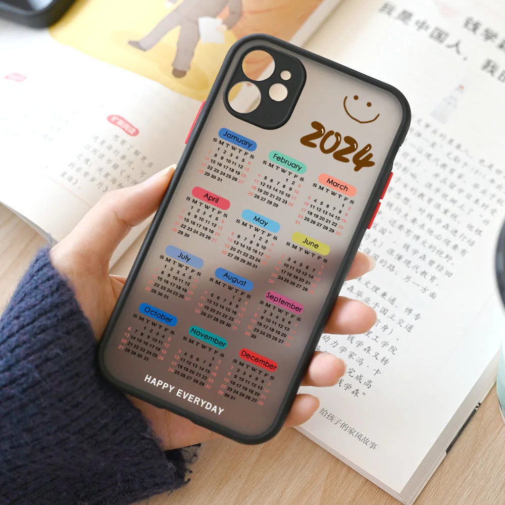 2024 Calendar Phone Case For iPhone 15 14 13 12 11 Pro Max Mini X XR XS SE Hard Shockproof Back Cover For iPhone 7 8 Plus Case