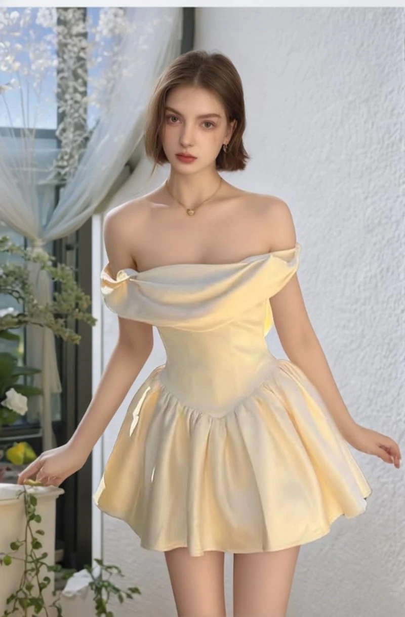 

Женские атласные платья для встречи выпускников с открытыми плечами для подростков, короткие мини-коктейльные платья трапециевидной формы для выпускного вечера