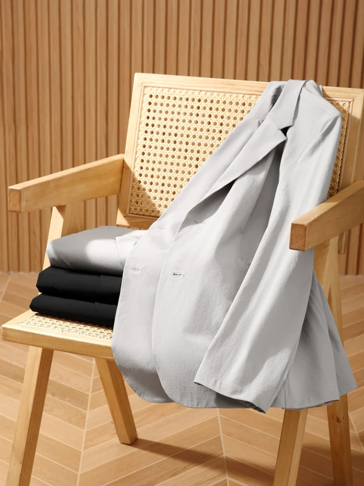 Leavo Johnson Men's Lightweight Spring Summer 3D Tailored Elastic Suit Casual Busin Sle Two Button Stand Fit Jaet