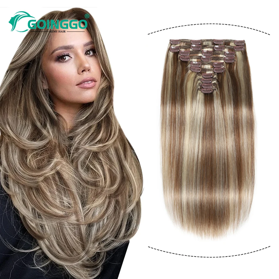 Goinggo Straight Clip in Haar verlängerungen brasilia nisches Menschenhaar 160g 10 teile/satz hell blonde Ombre Clip in natürlichen Haars pange