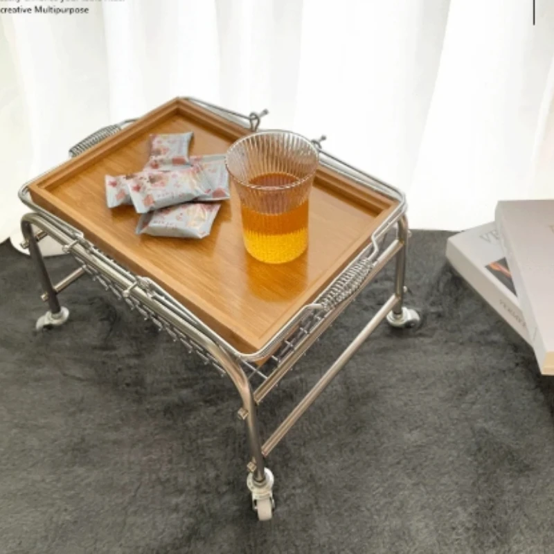 

Stainless Steel Rolling Cart - Portable Snack Basket, Vintage Style Shopping Trolley with Smooth Wheels for Kitchen & Bar