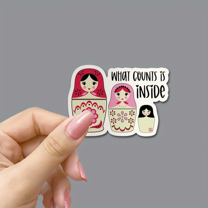 

Waterproof Vinyl Sticker - "It's in the Heart" Quotes and Matryoshka Design, Self-Adhesive, Single Use