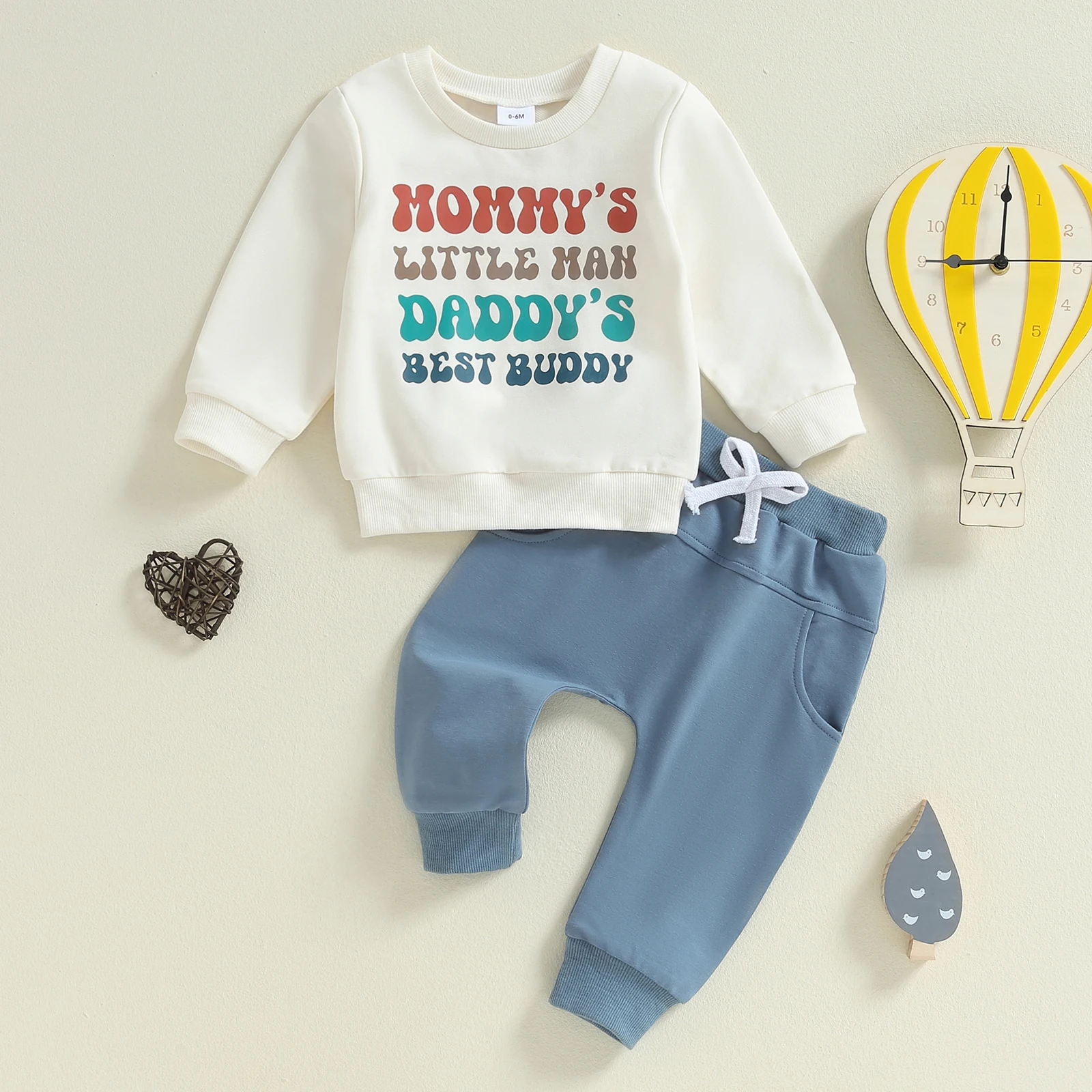 

Baby Boys Pants Set Long Sleeve Crew Neck Letters Print Sweatshirt with Elastic Waist Sweatpants Infant Clothes