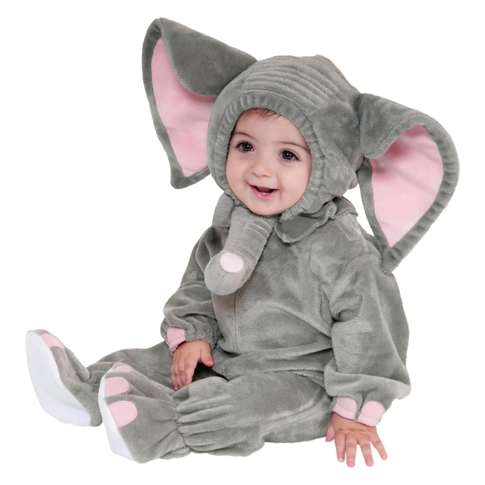 Infant Baby Boys Girls Long Sleeve Romper Cartoon Elephant Cosplay Fleece Costume Jumpsuit Hat 2Pcs Outfits Girl Romper Overalls