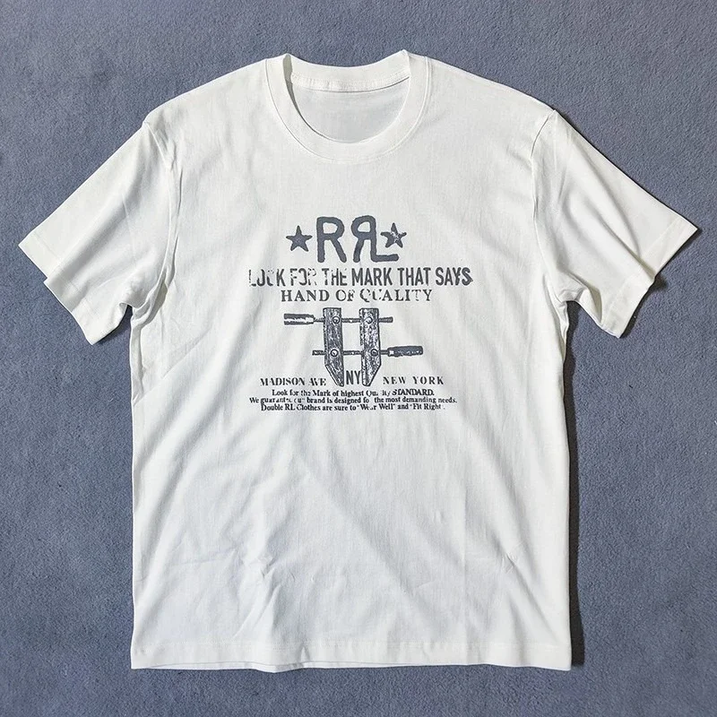 

2025 New Hot RrI T-shirt American Retro Round Neck Short-sleeved Cotton T-shirt Summer Double R Short-sleeved T-shirt Unisex