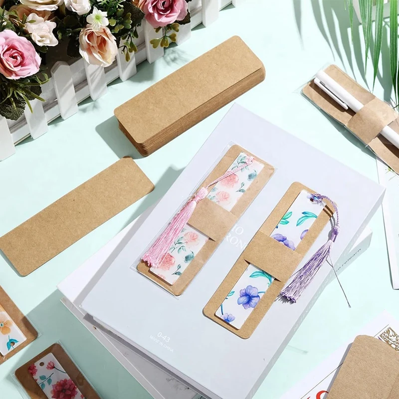 200 Pcs Bookmark Holder Set Kraft Bookmark Sleeves Transparent Self Adhesive Bag DIY Blank Bookmark Cover Durable Easy To Use