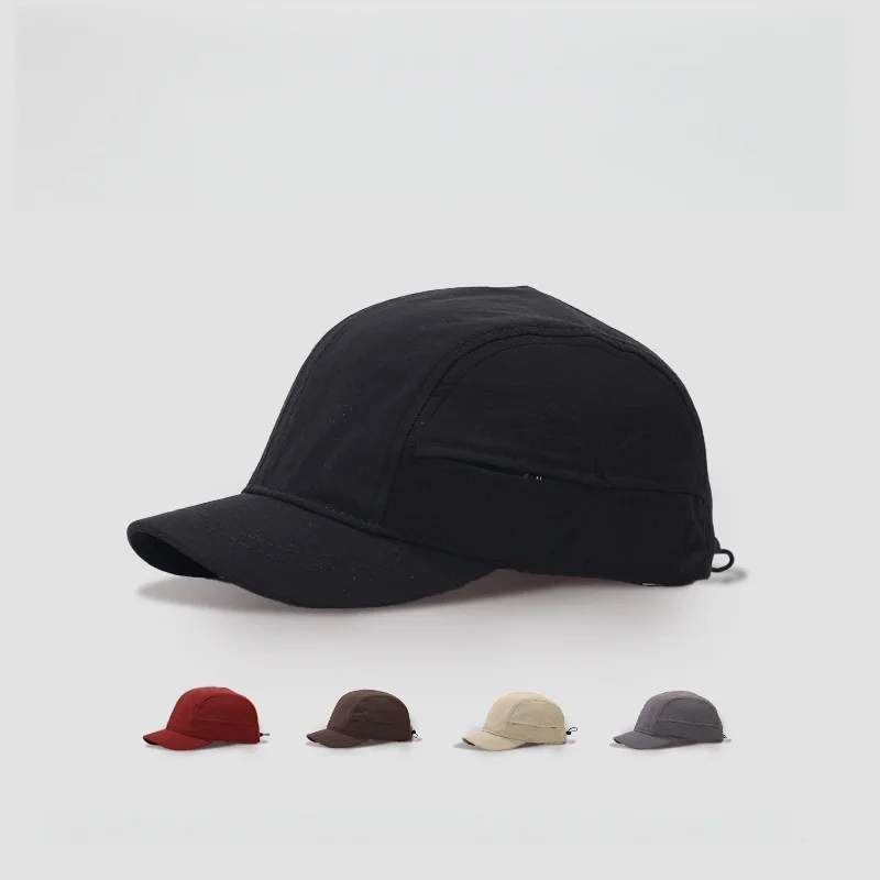 New Short-brimmed Solid Color Baseball Cap Lightweight Quick-Dry Polyester Adjustable Buckle Closure Sun Protection Breathable
