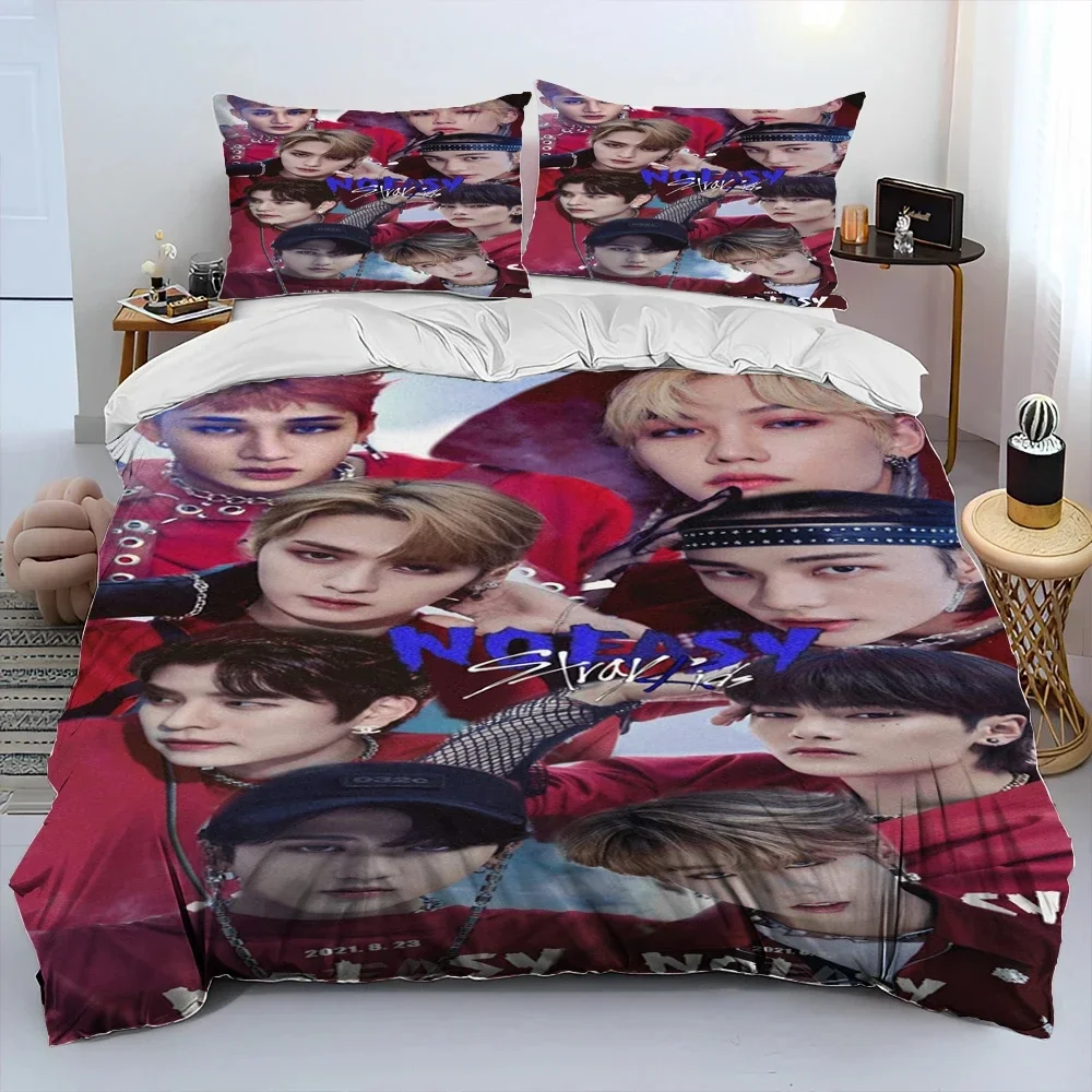 3D Stray Kids Kpop Singer Star Bedding Set,Duvet Cover Bed Set Quilt Cover Pillowcase,King Queen Twin Size Boys Girls Adults